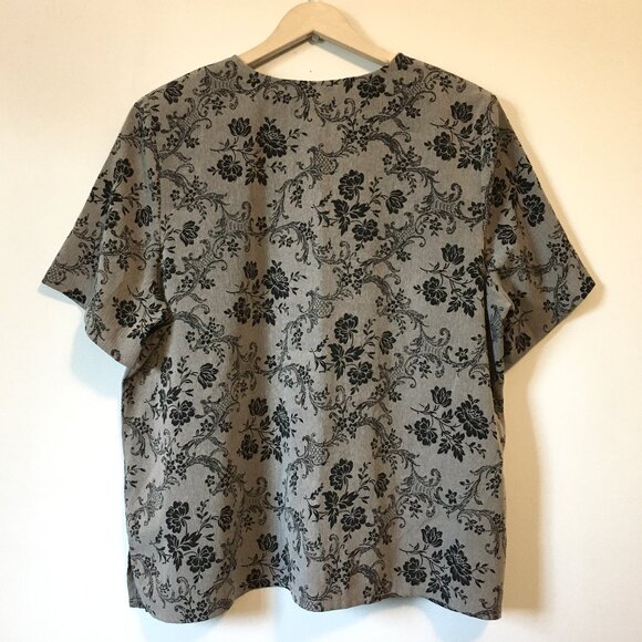 Vintage Penningtons Wallpaper Damask Print Short Sleeve Button Down Top - Picture 2 of 16